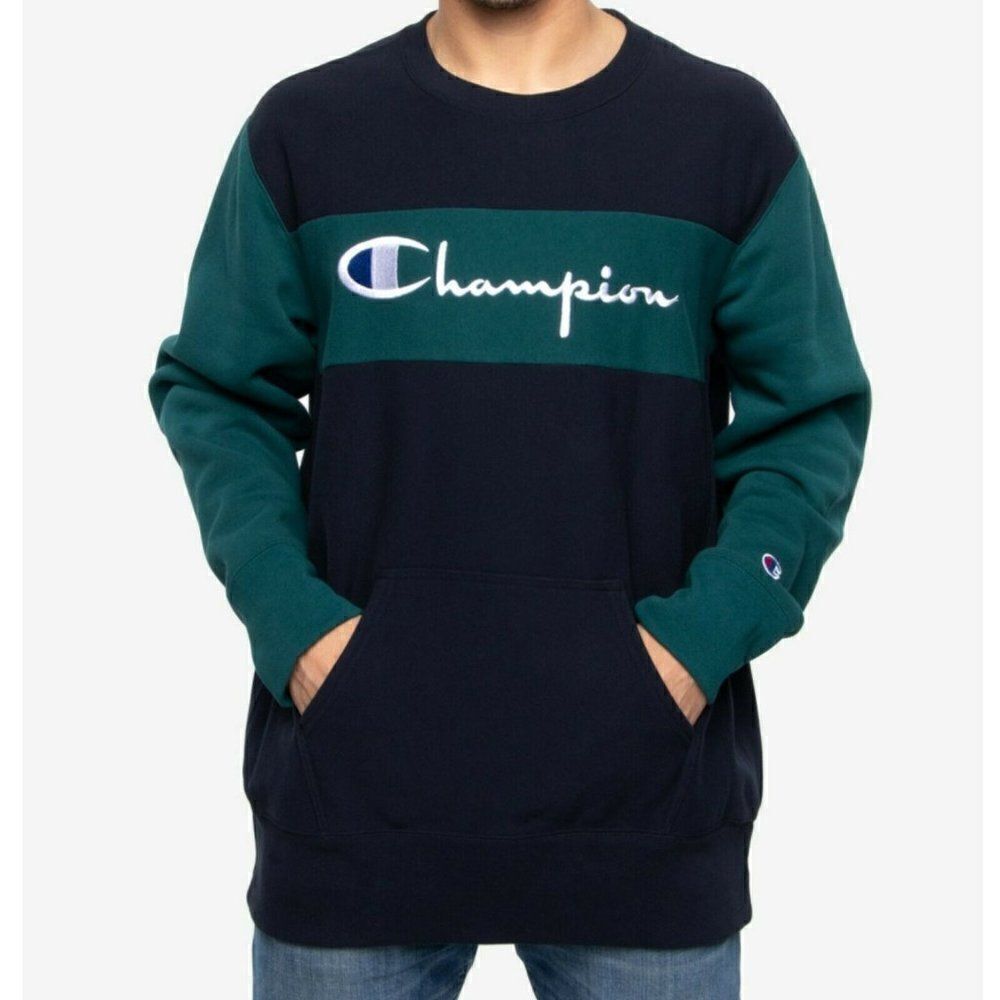 Champion Men's Reverse Weave Color Block Crewneck Sweatshirt S,‎ M  Oversize Fit